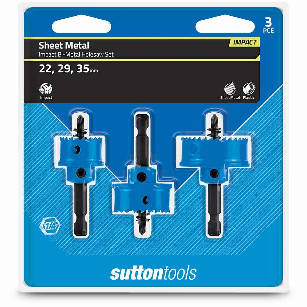 SUTTON 22-32MM 1/4-HEX BI-METAL HOLESAW SET FOR SHEETMETAL - 3 PIECE