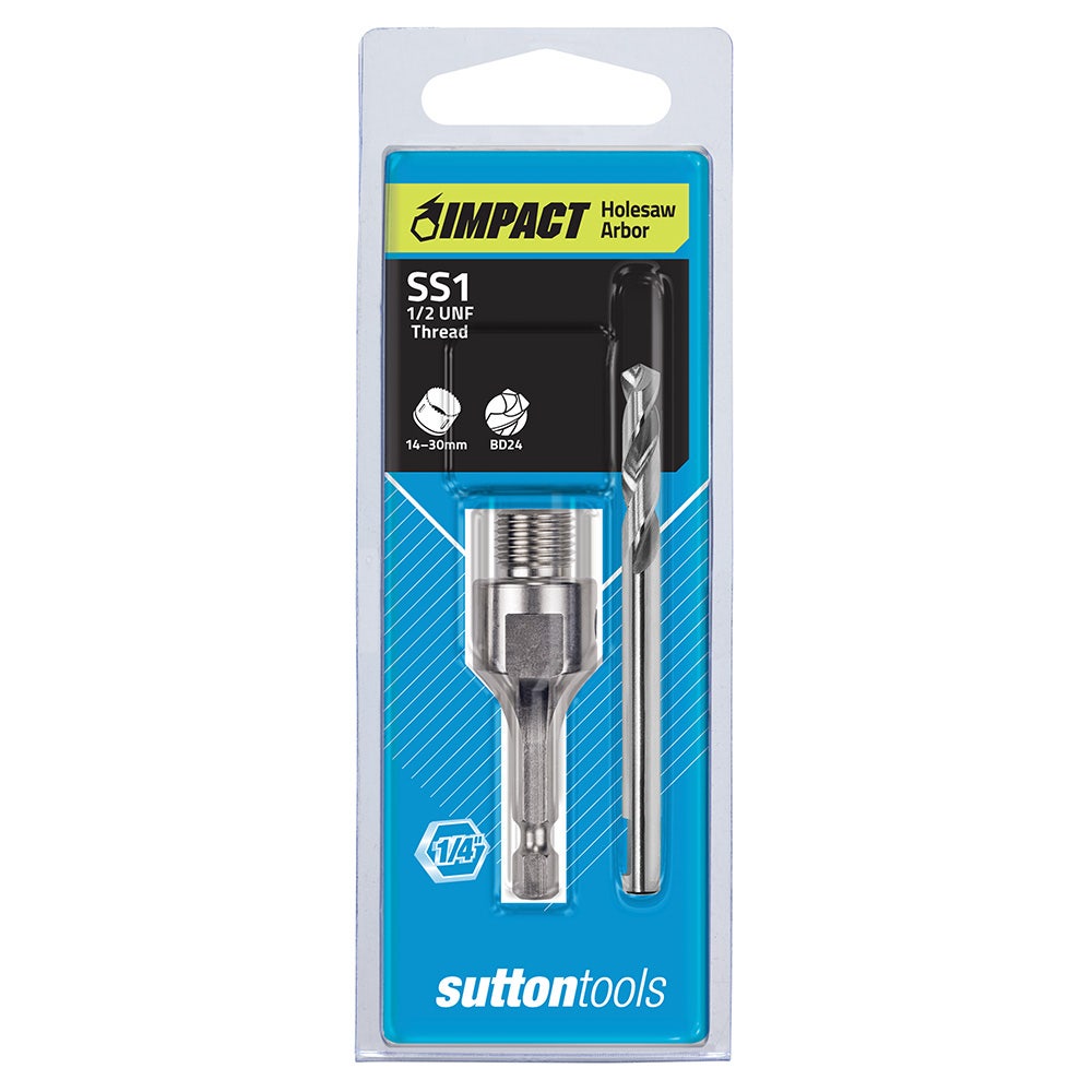 SUTTON 1/4-HEX SHANK HOLESAW ARBOR W. HSS PILOT BIT - SUITS 14-30MM HOLESAWS