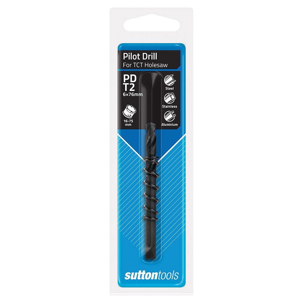 SUTTON 6.0 X 76MM HSS HOLESAW PILOT DRILL BIT W. EJECTION SPRING - SUITS H117 TCT HOLESAWS