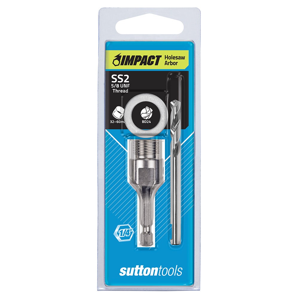 SUTTON 1/4-HEX SHANK HOLESAW ARBOR W. HSS PILOT BIT - SUITS 32-60MM HOLESAWS