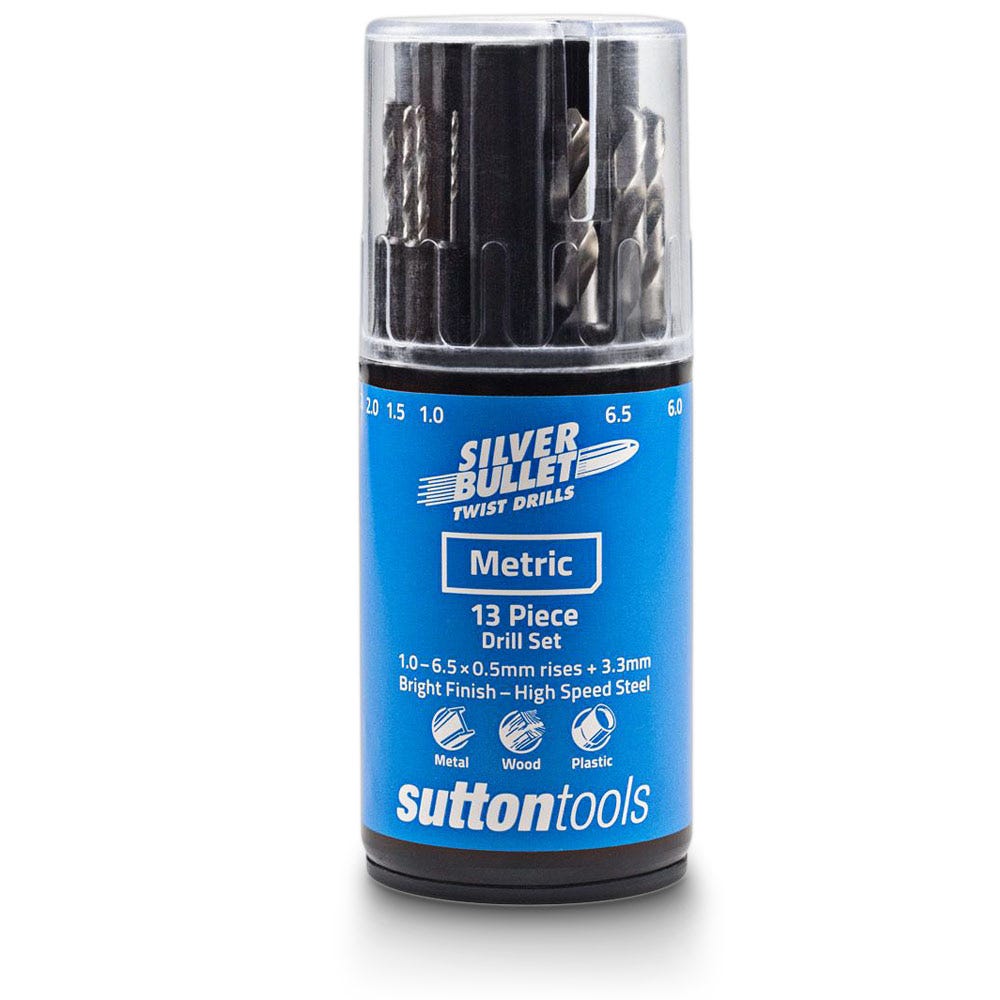 SUTTON 1-6.5MM METRIC HSS-BRIGHT JOBBER DRILL BIT SET - SILVER BULLET - 13 PIECE