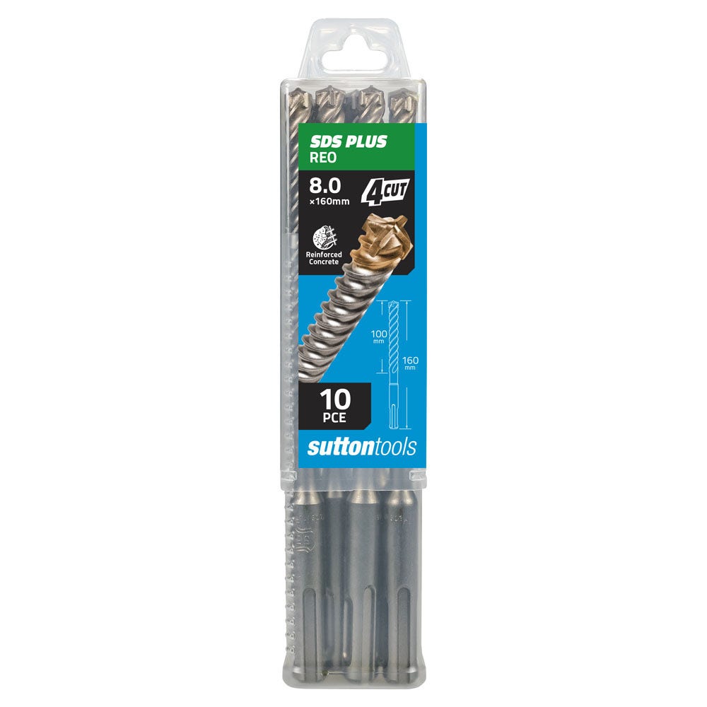 SUTTON 8.0X160MM 4-CUT SDS PLUS TCT MASONRY DRILL BIT - 10 PIECE D6820800