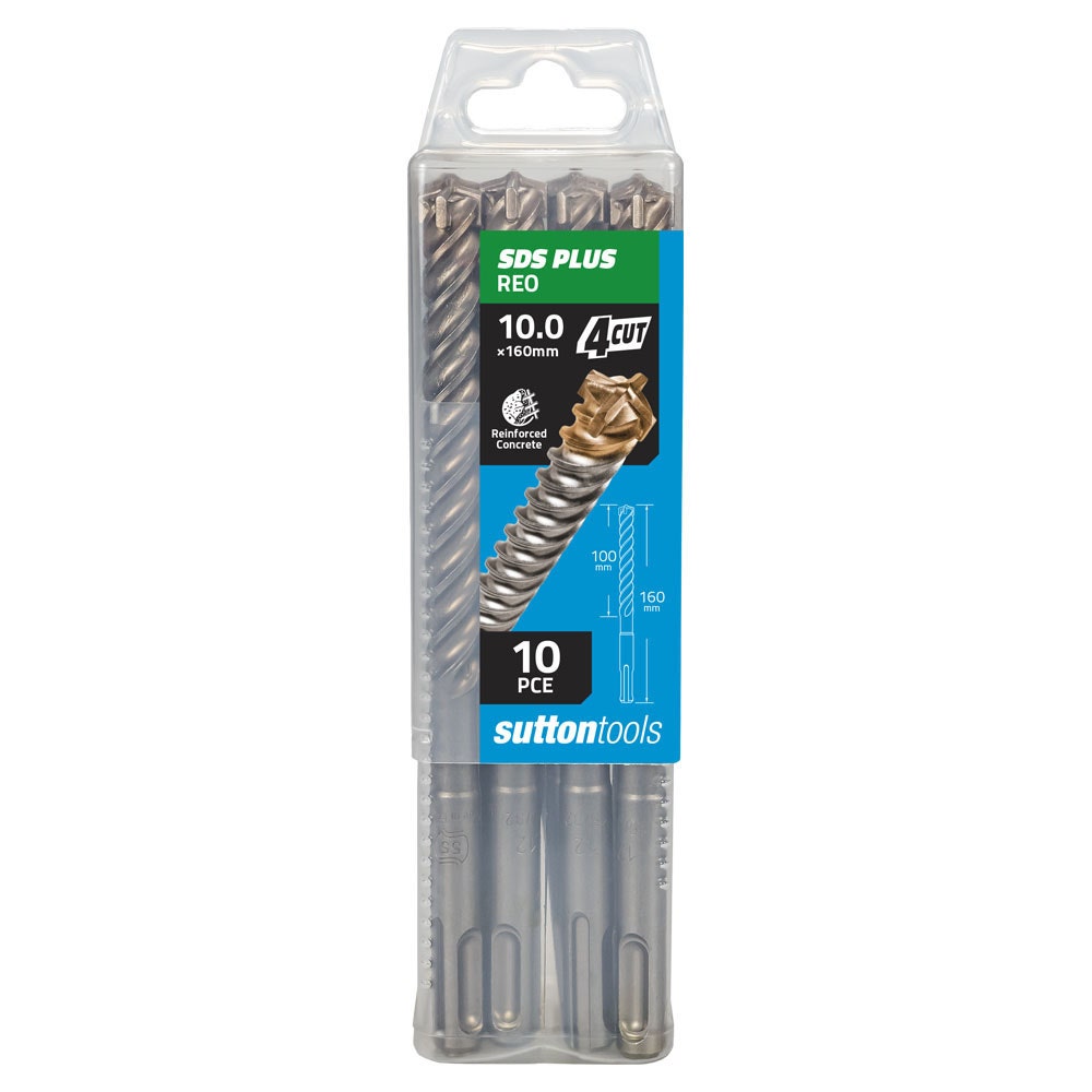 SUTTON 10X160MM 4-CUT SDS PLUS TCT MASONRY DRILL BIT - 10 PIECE D6821000