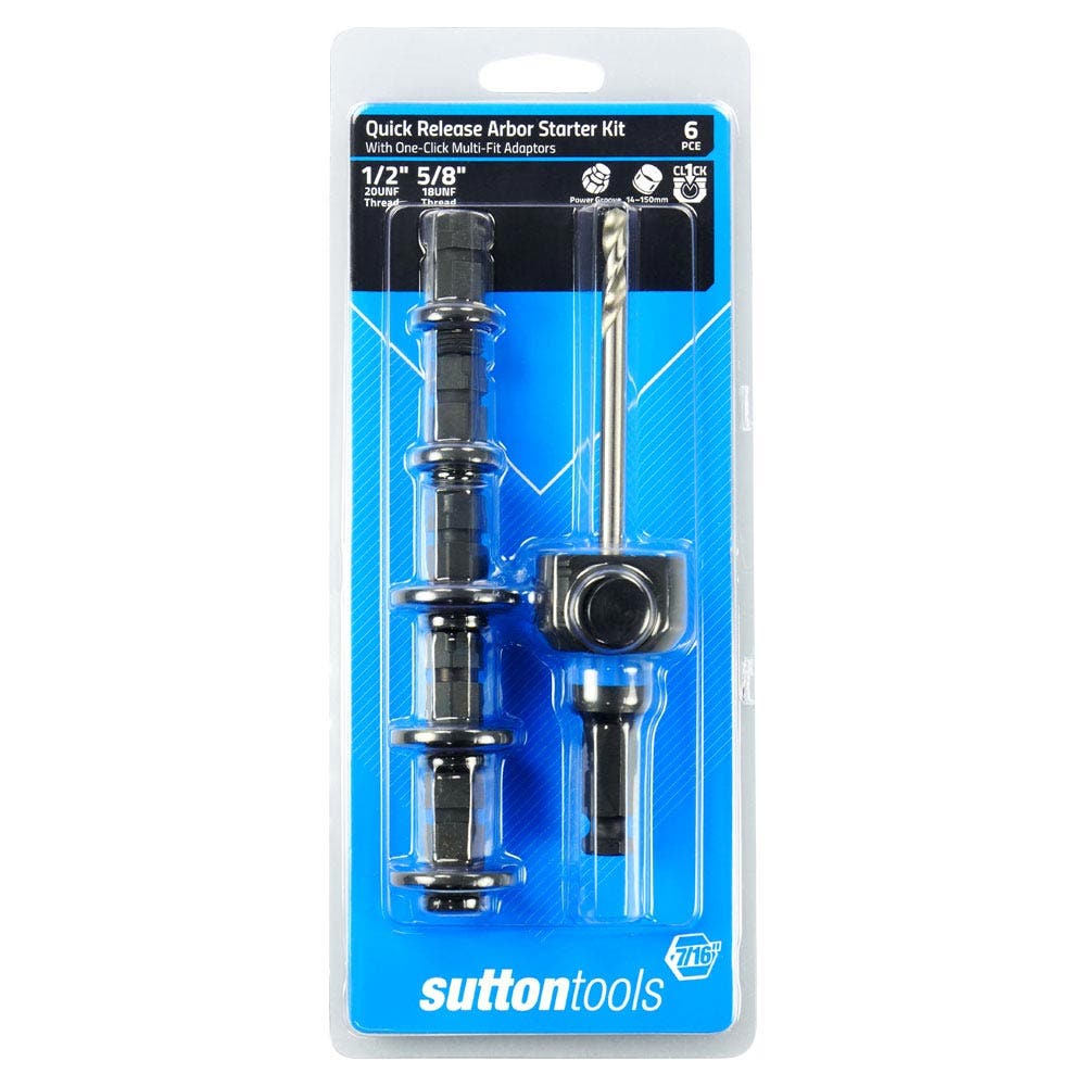 SUTTON QUICK RELEASE HOLESAW ARBOR, HSS PILOT DRILL & ADAPTOR STARTER SET - 6 PIECE