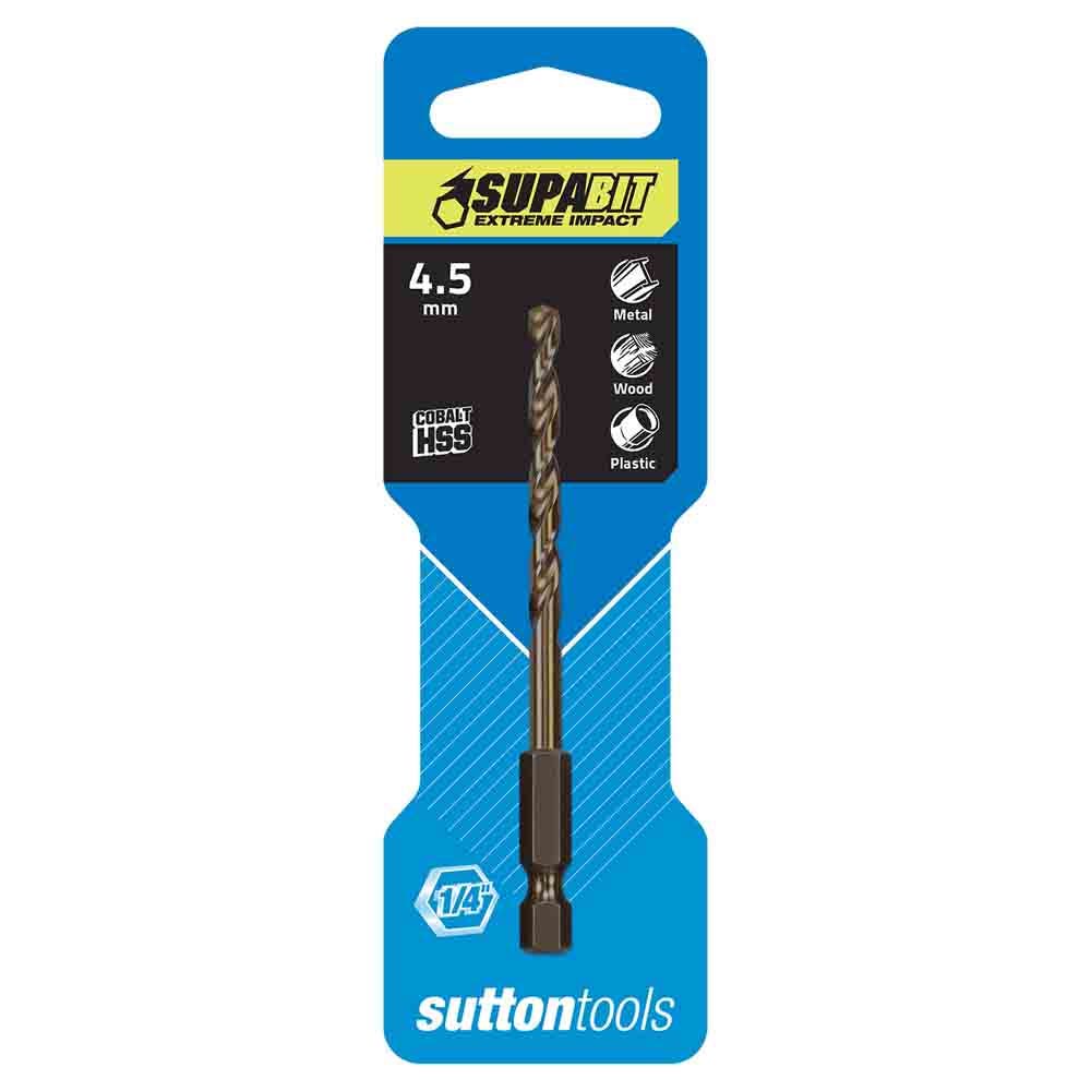 SUTTON 4.5MM 1/4-HX DRILL BIT HSS CO METAL SUPABIT D2130450