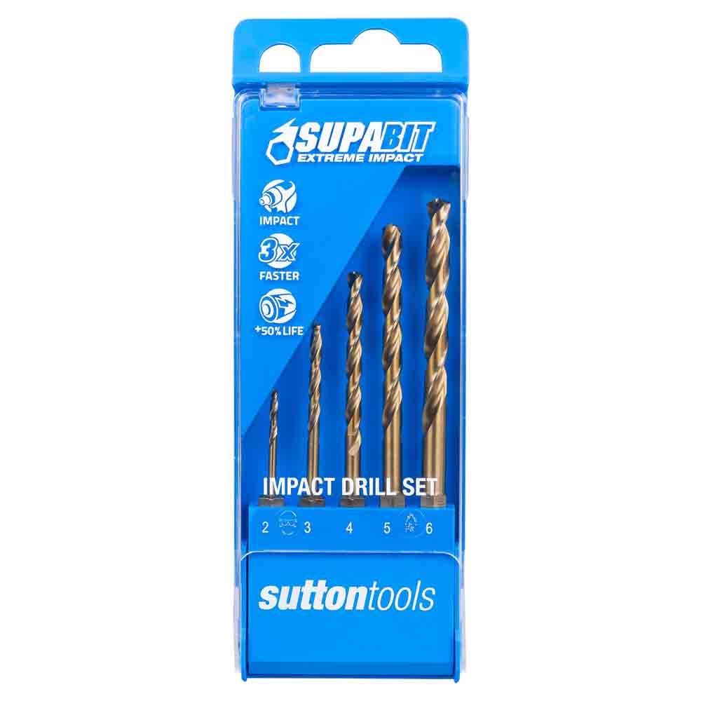 SUTTON 2-6MM 1/4-HX DRILL BIT SET HSS CO METAL SUPABIT - 5 PIECE D2130005