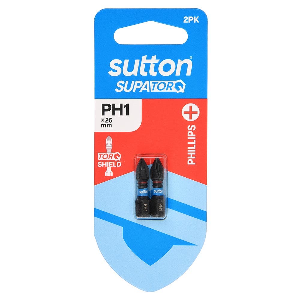 SUTTON PH1 X 25MM SUPATORQ PHILLIPS SCREWDRIVER BIT - 2 PIECE S200H02A01