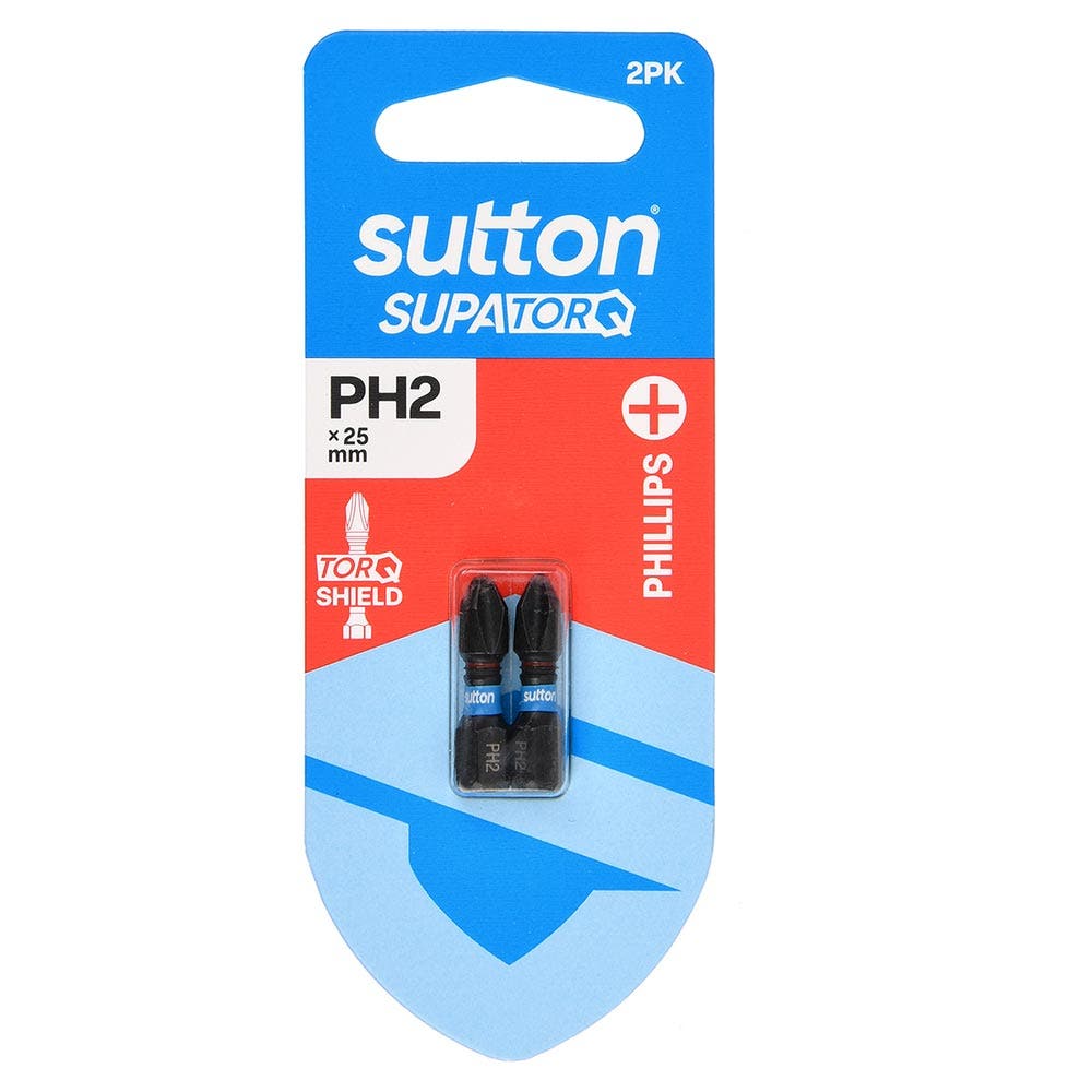 SUTTON PH2 X 25MM SUPATORQ PHILLIPS SCREWDRIVER BIT - 2 PIECE S200H02A02