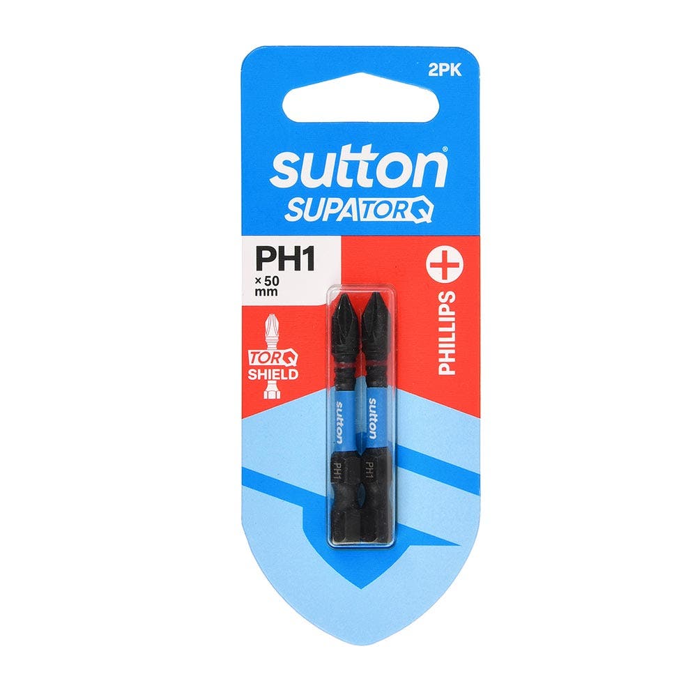 SUTTON PH1 X 50MM SUPATORQ PHILLIPS SCREWDRIVER BIT - 2 PIECE S200H02B01