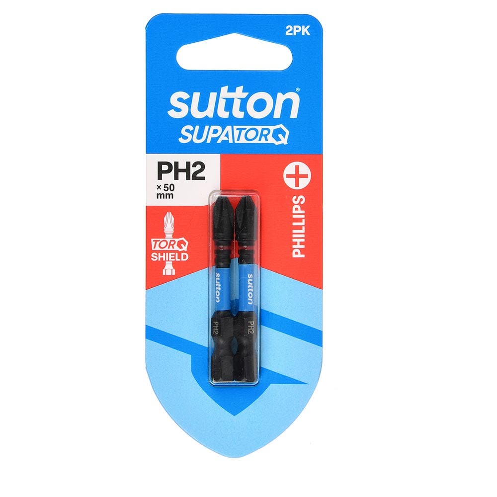 SUTTON PH2 X 50MM SUPATORQ PHILLIPS SCREWDRIVER BIT - 2 PIECE S200H02B02