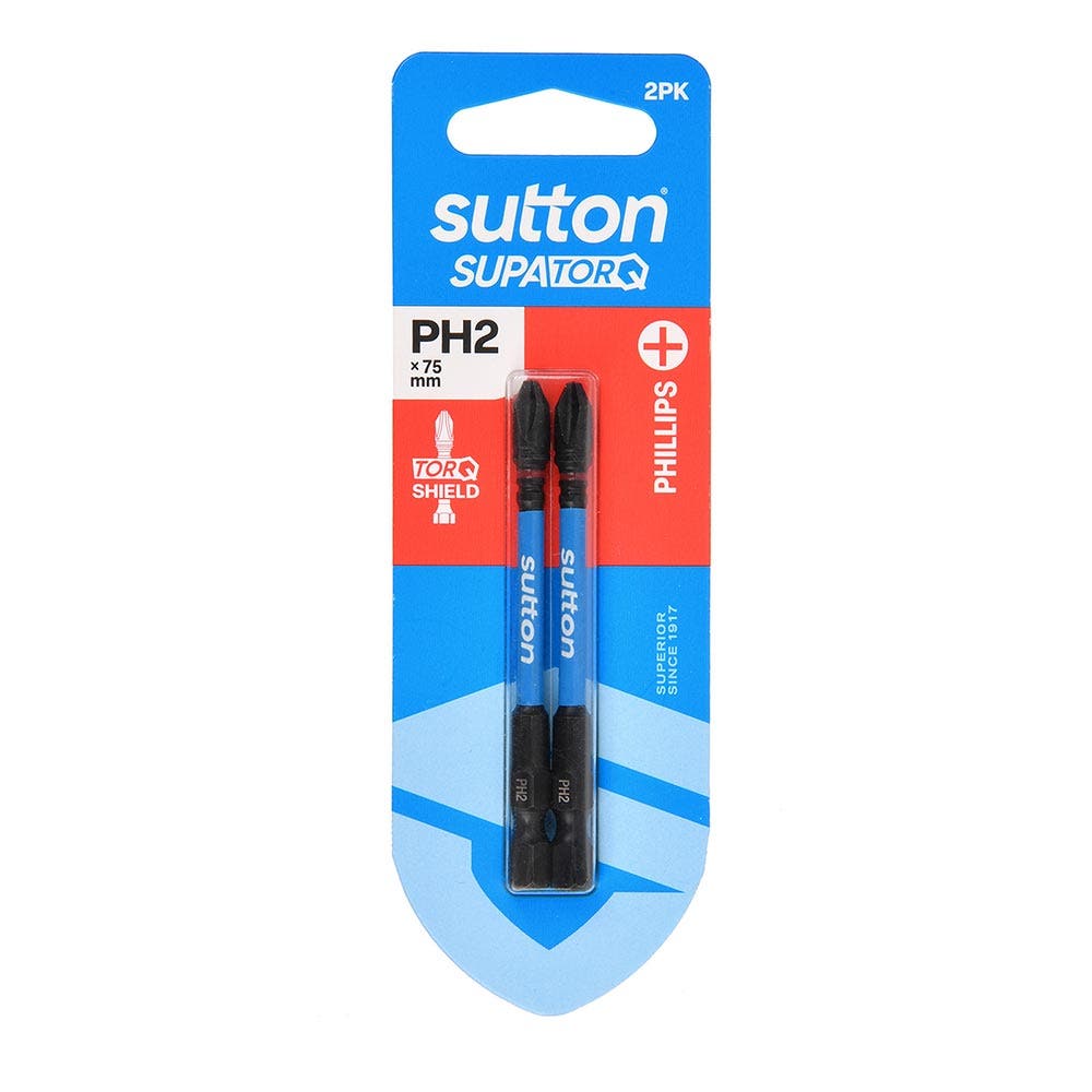 SUTTON PH2 X 75MM SUPATORQ PHILLIPS SCREWDRIVER BIT - 2 PIECE S200H02D02