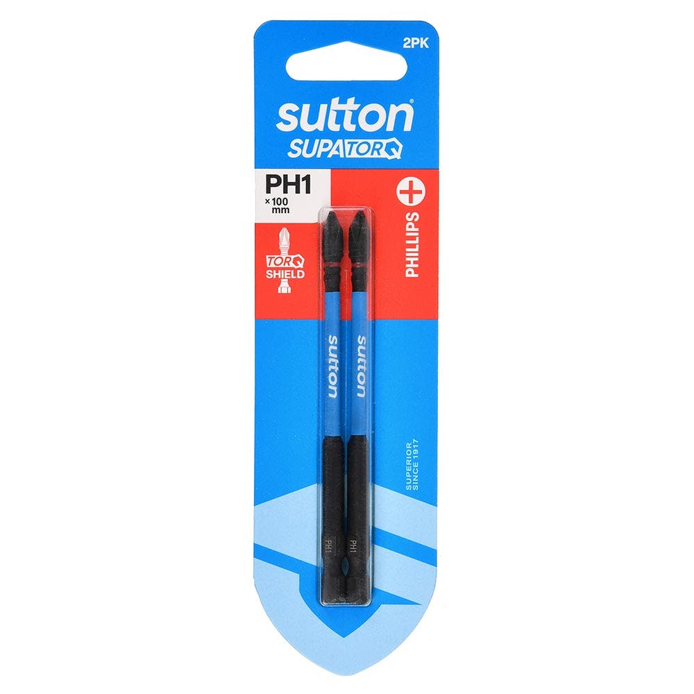 SUTTON PH1 X 100MM SUPATORQ PHILLIPS SCREWDRIVER BIT - 2 PIECE S200H02E01