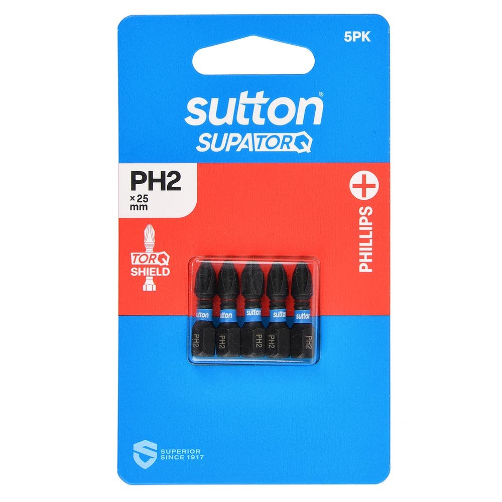 SUTTON PH2 X 25MM SUPATORQ PHILLIPS SCREWDRIVER BIT - 5 PIECE S200H05A02