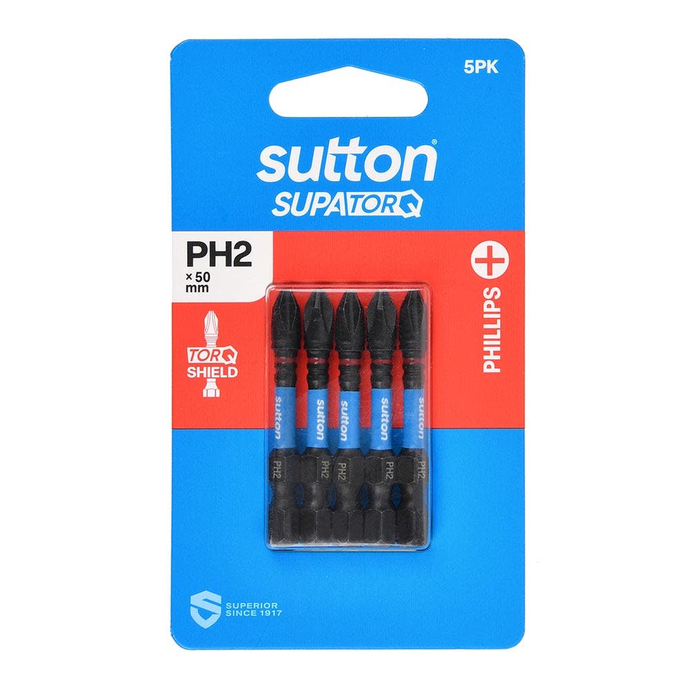 SUTTON PH2 X 50MM SUPATORQ PHILLIPS SCREWDRIVER BIT - 5 PIECE S200H05B02