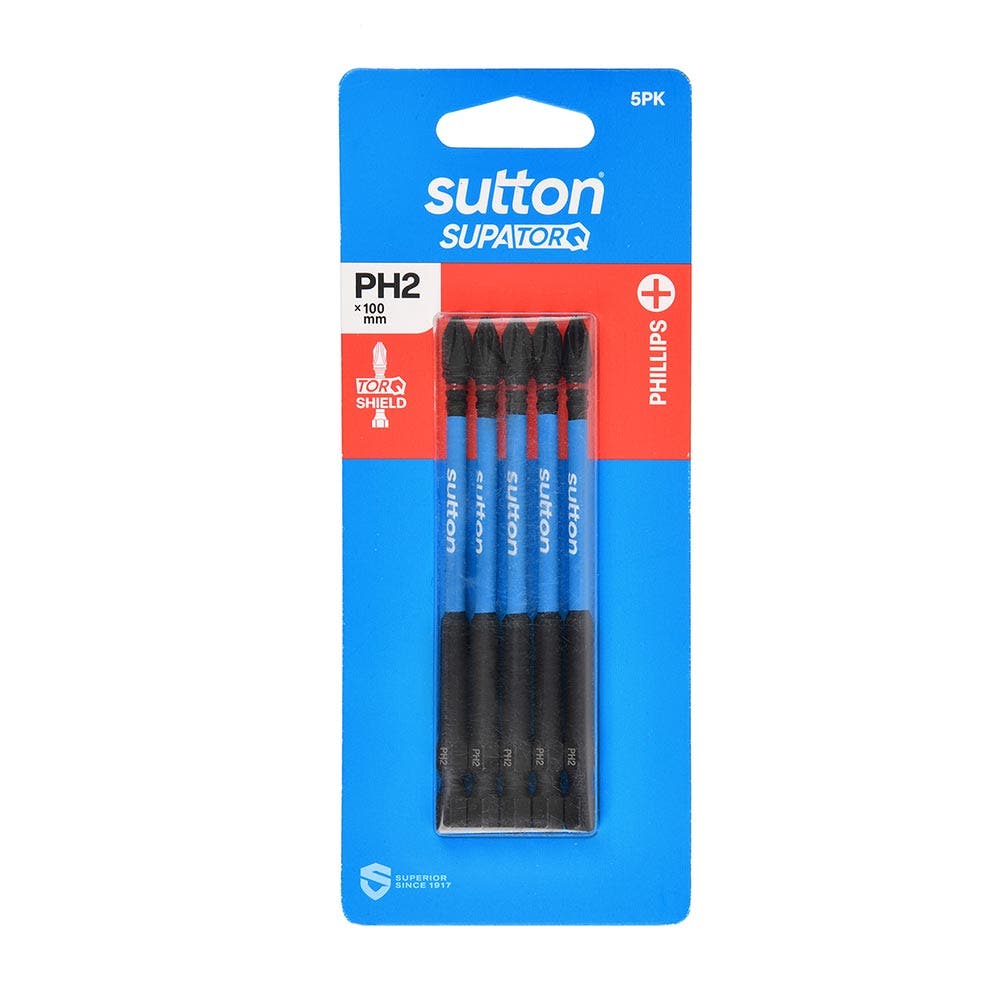 SUTTON PH2 X 100MM SUPATORQ PHILLIPS SCREWDRIVER BIT - 5 PIECE S200H05E02