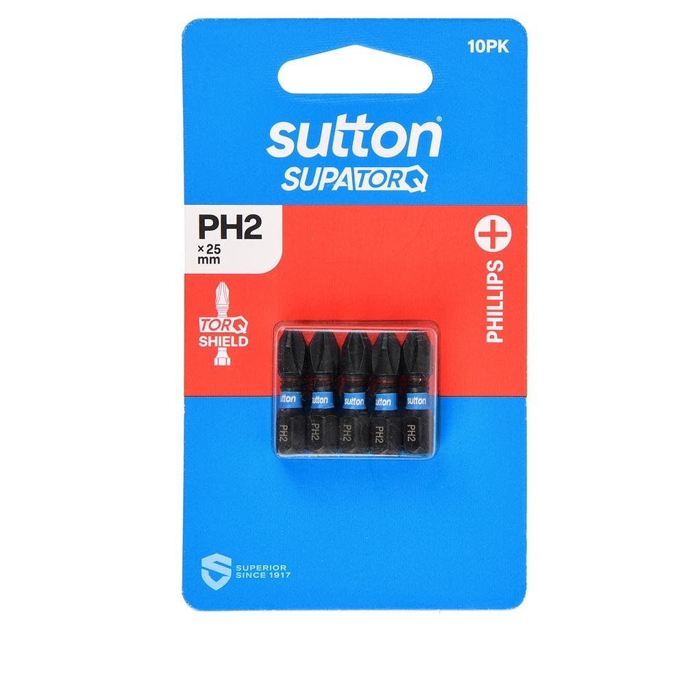 SUTTON PH2 X 25MM SUPATORQ PHILLIPS SCREWDRIVER BIT - 10 PIECE S200H10A02