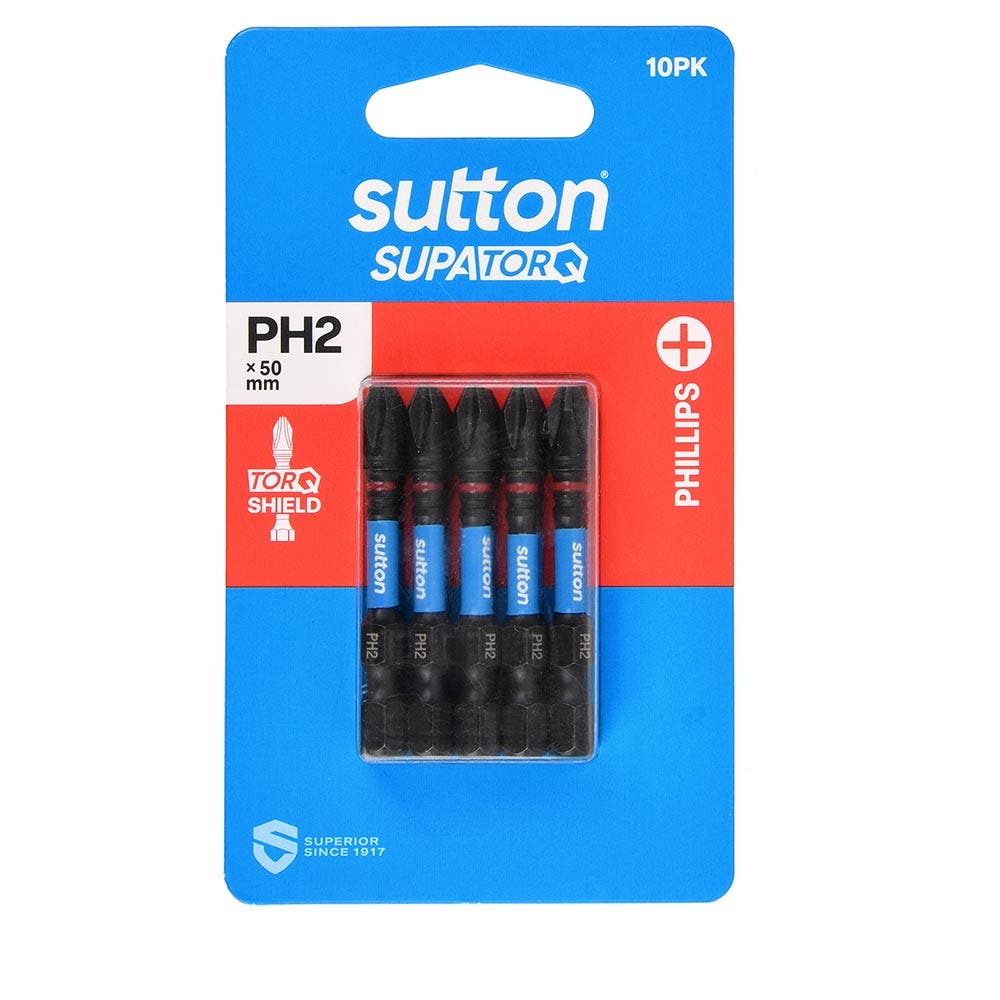 SUTTON PH2 X 50MM SUPATORQ PHILLIPS SCREWDRIVER BIT - 10 PIECE S200H10B02