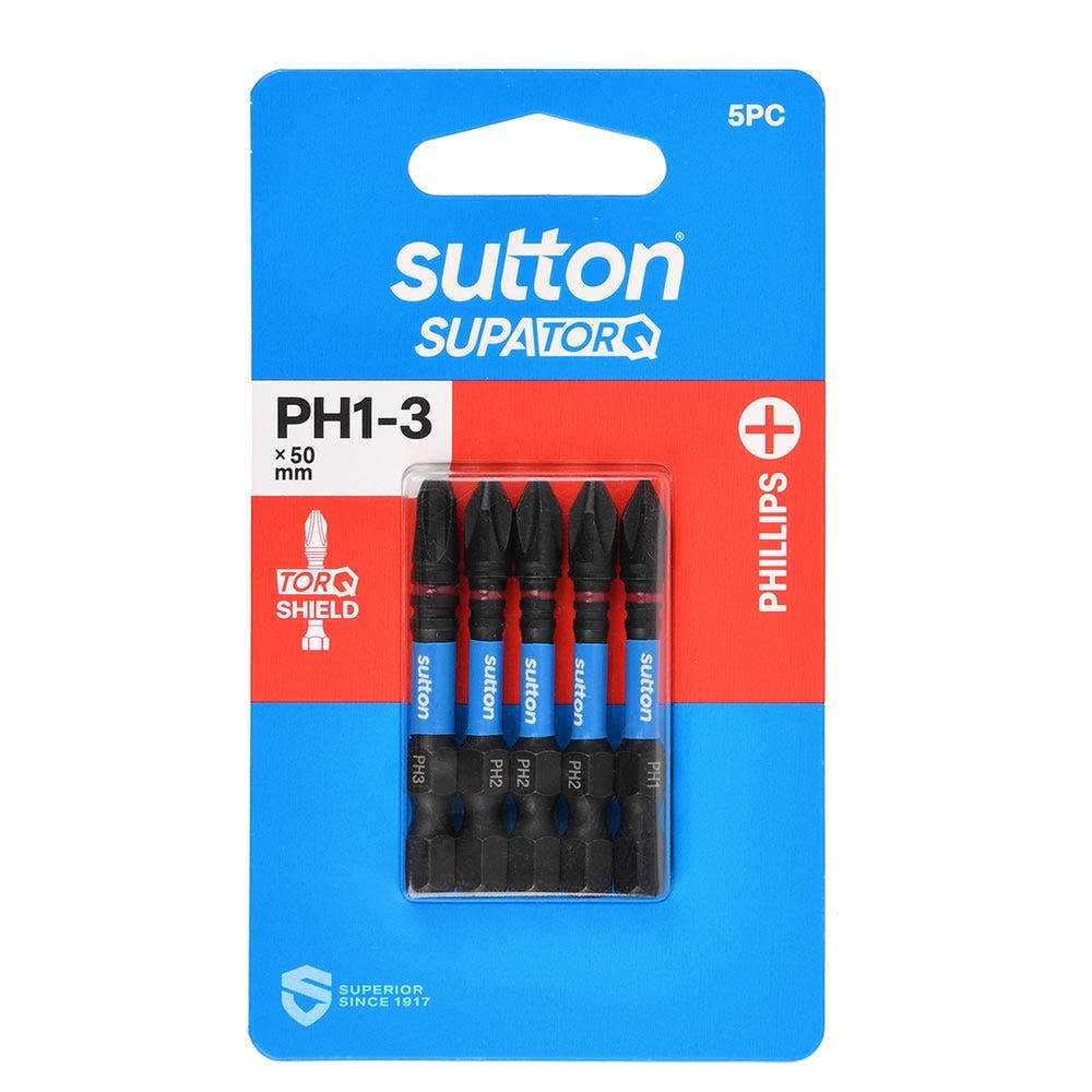 SUTTON PH1-3 X 50MM SUPATORQ PHILLIPS SCREWDRIVER BIT - 5 PIECE S200S05B03