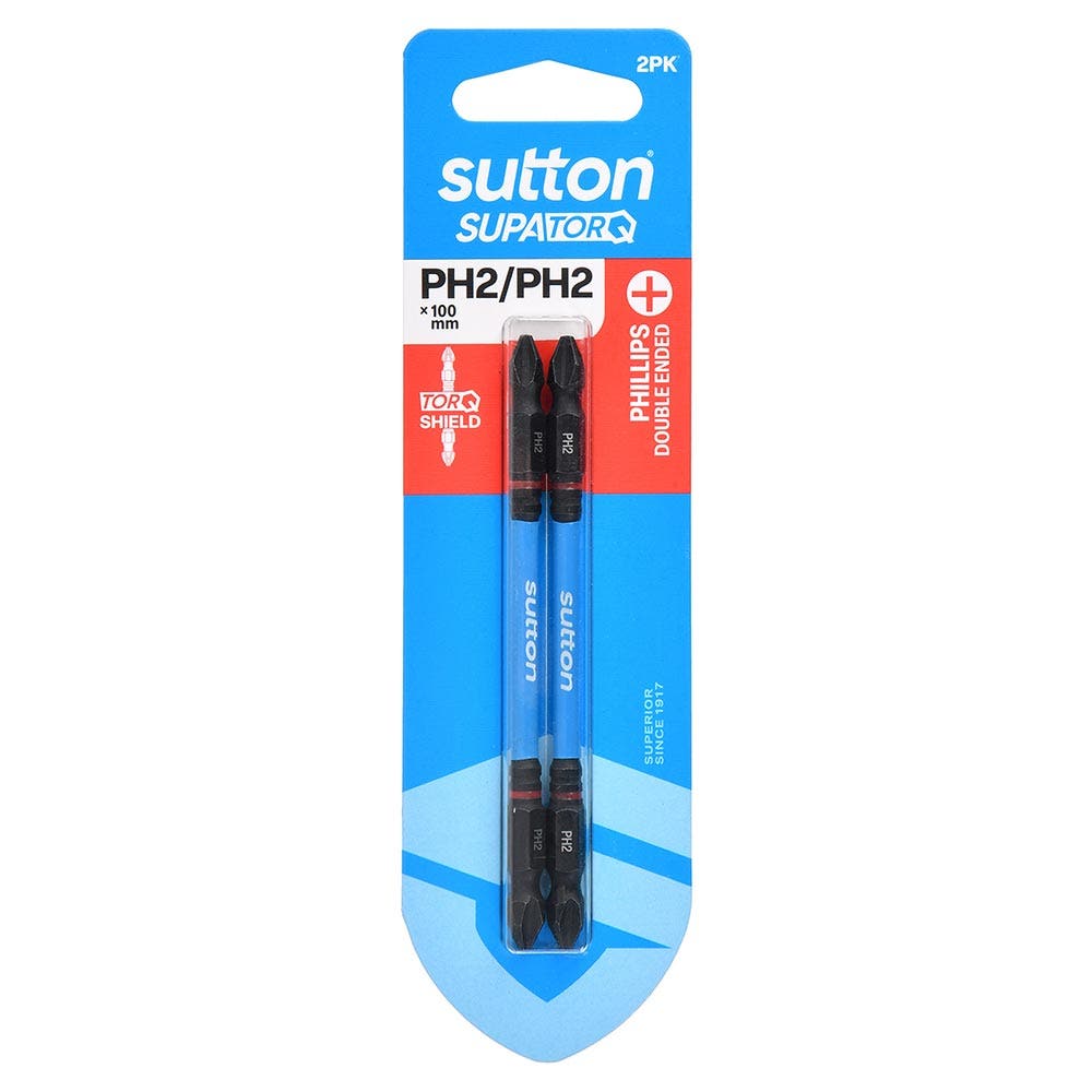 SUTTON PH2 X 100MM SUPATORQ D/E PHILLIPS SCREWDRIVER BIT - 2 PIECE S201H02E02