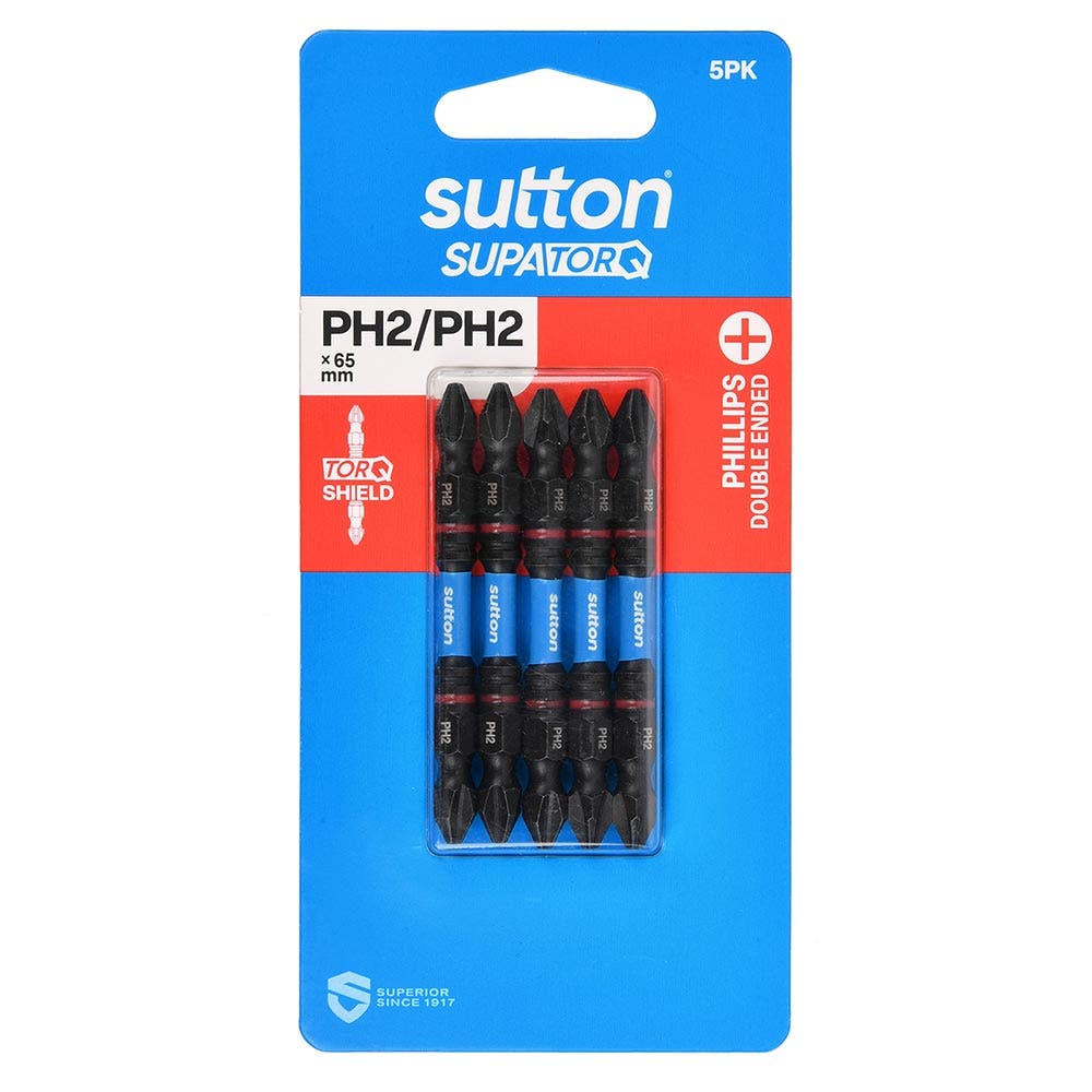 SUTTON PH2 X 65MM SUPATORQ D/E PHILLIPS SCREWDRIVER BIT - 5 PIECE S201H05C02