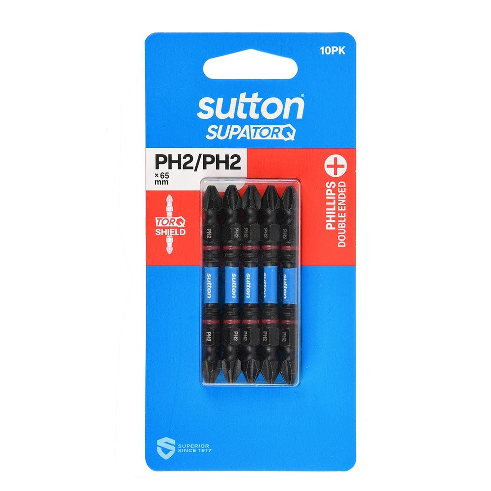 SUTTON PH2 X 65MM SUPATORQ D/E PHILLIPS SCREWDRIVER BIT - 10 PIECE S201H10C02