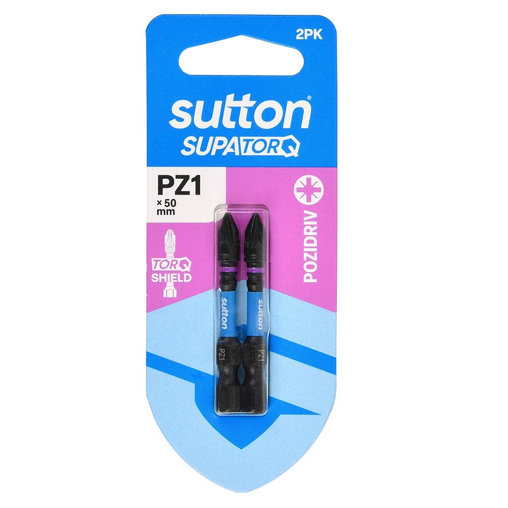 SUTTON PZ1 X 50MM SUPATORQ POZIDRIVE SCREWDRIVER BIT - 2 PIECE S202H02B01