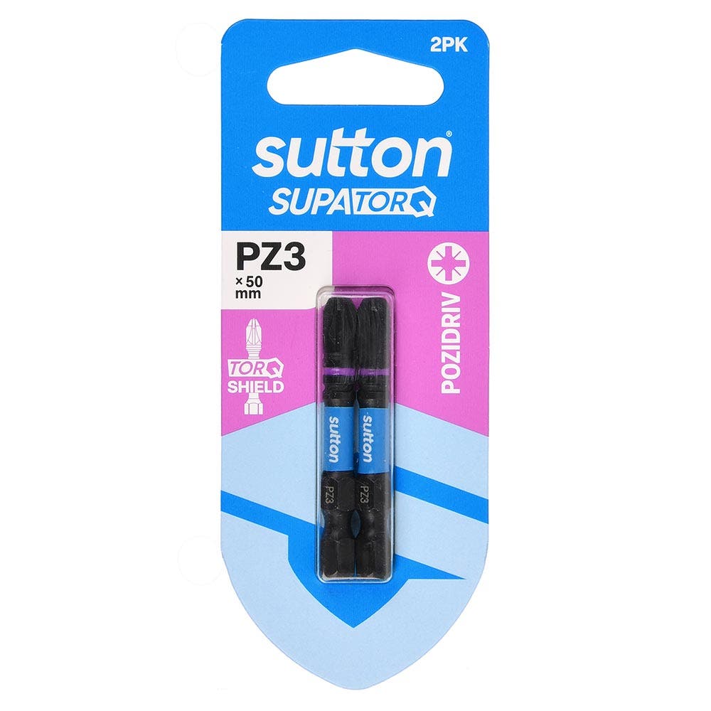 SUTTON PZ3 X 50MM SUPATORQ POZIDRIVE SCREWDRIVER BIT - 2 PIECE S202H02B03