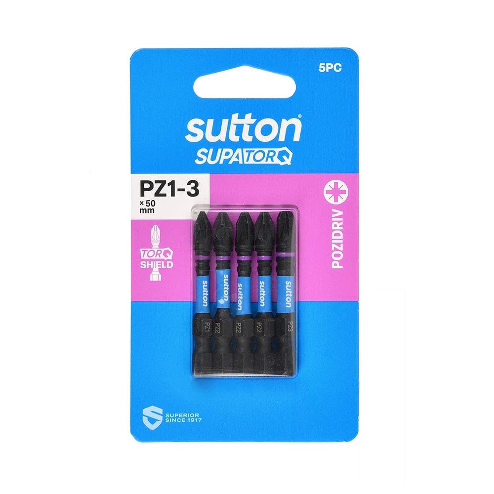 SUTTON PZ1-3 X 50MM SUPATORQ POZIDRIVE SCREWDRIVER BIT - 5 PIECE S202S05B03
