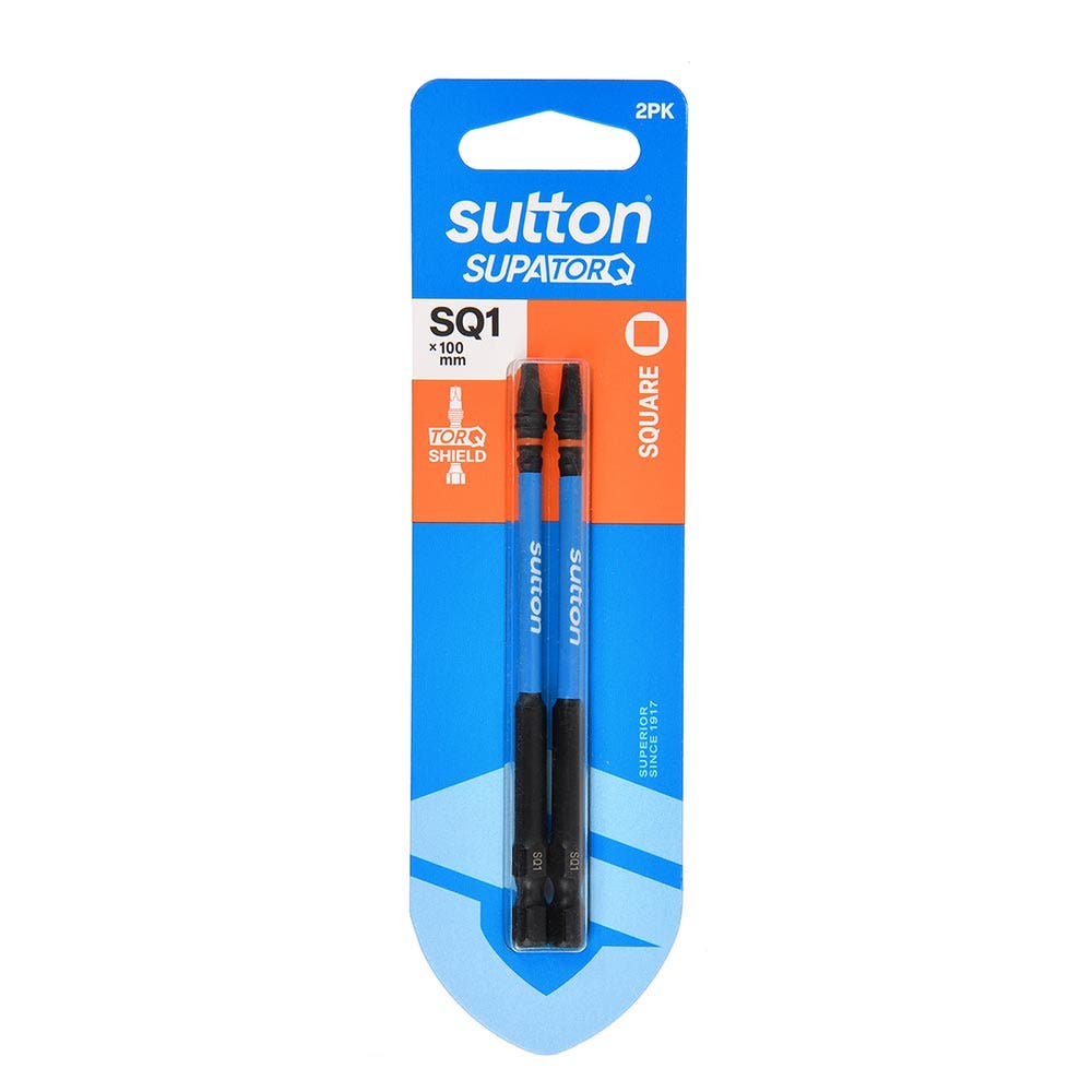 SUTTON SQ1 X 100MM SUPATORQ ROBERTSON SCREWDRIVER BIT - 2 PIECE S204H02E01