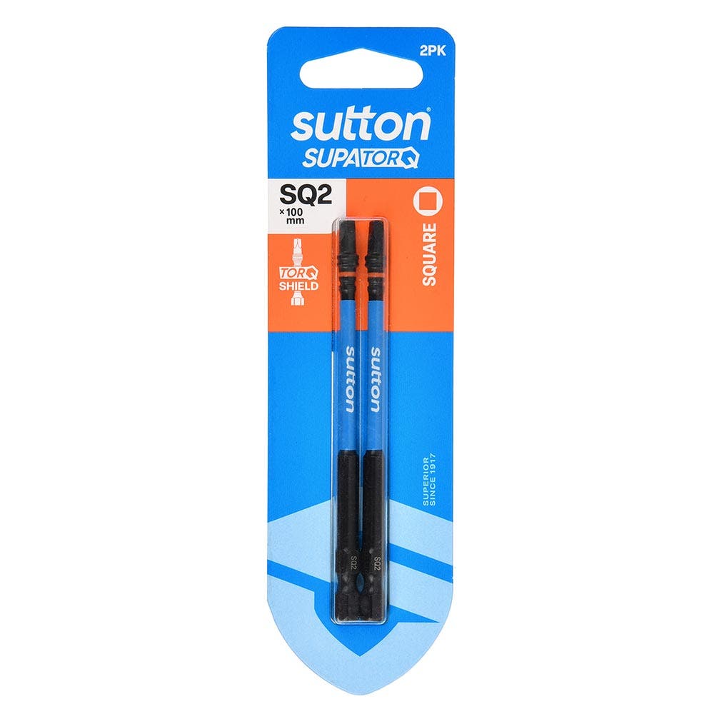 SUTTON SQ2 X 100MM SUPATORQ ROBERTSON SCREWDRIVER BIT - 2 PIECE S204H02E02