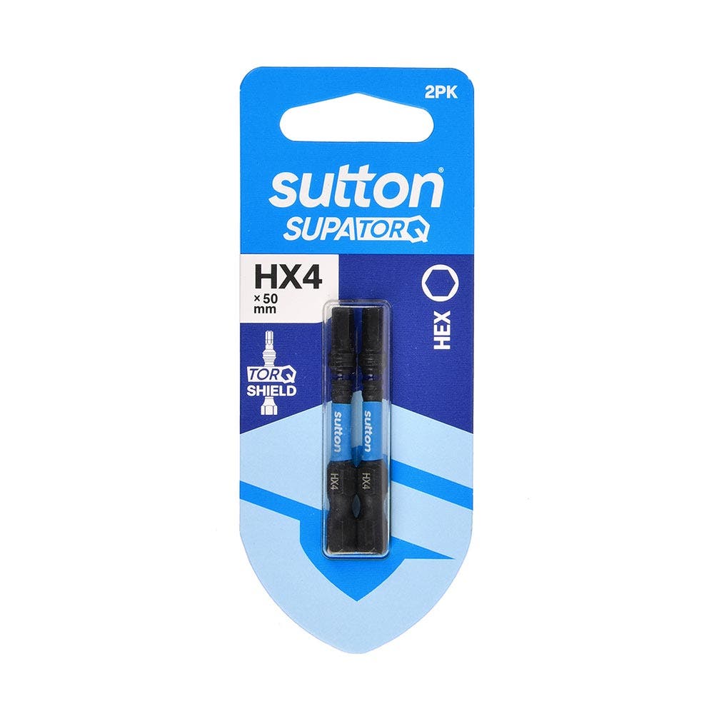 SUTTON HX4 X 50MM SUPATORQ HEX SCREWDRIVER BIT - 2 PIECE S206H02B04
