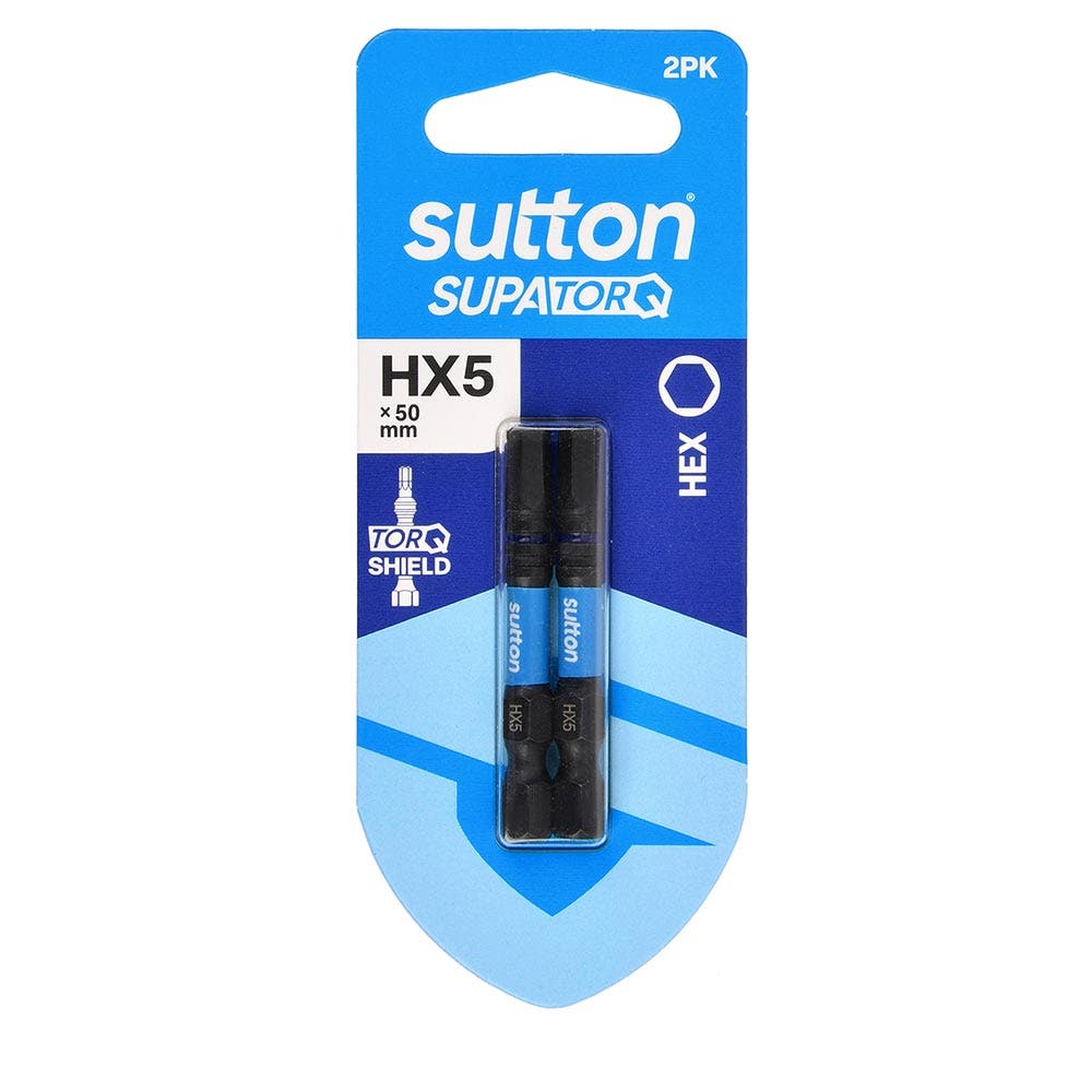 SUTTON HX5 X 50MM SUPATORQ HEX SCREWDRIVER BIT - 2 PIECE S206H02B05
