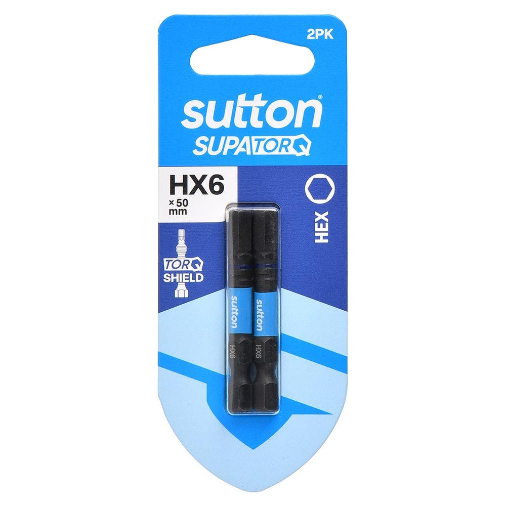 SUTTON HX6 X 50MM SUPATORQ HEX SCREWDRIVER BIT - 2 PIECE S206H02B06