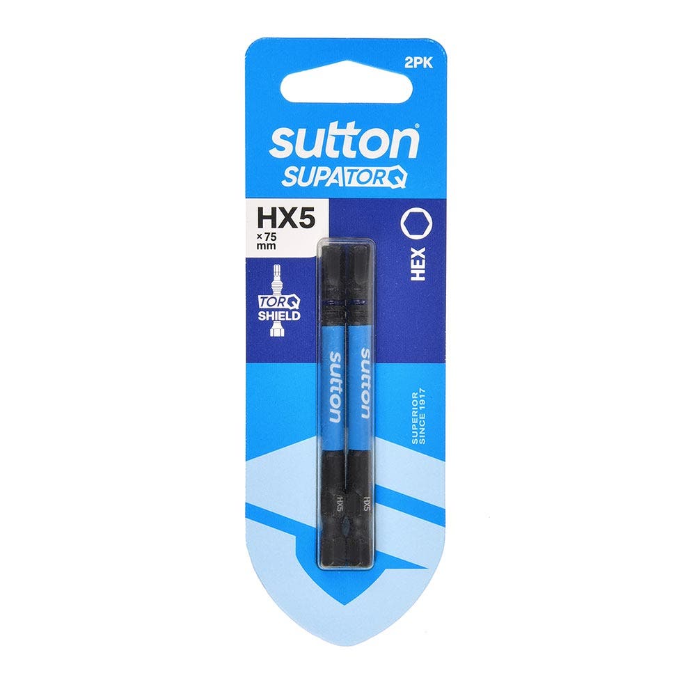 SUTTON HX5 X 75MM SUPATORQ HEX SCREWDRIVER BIT - 2 PIECE S206H02D05