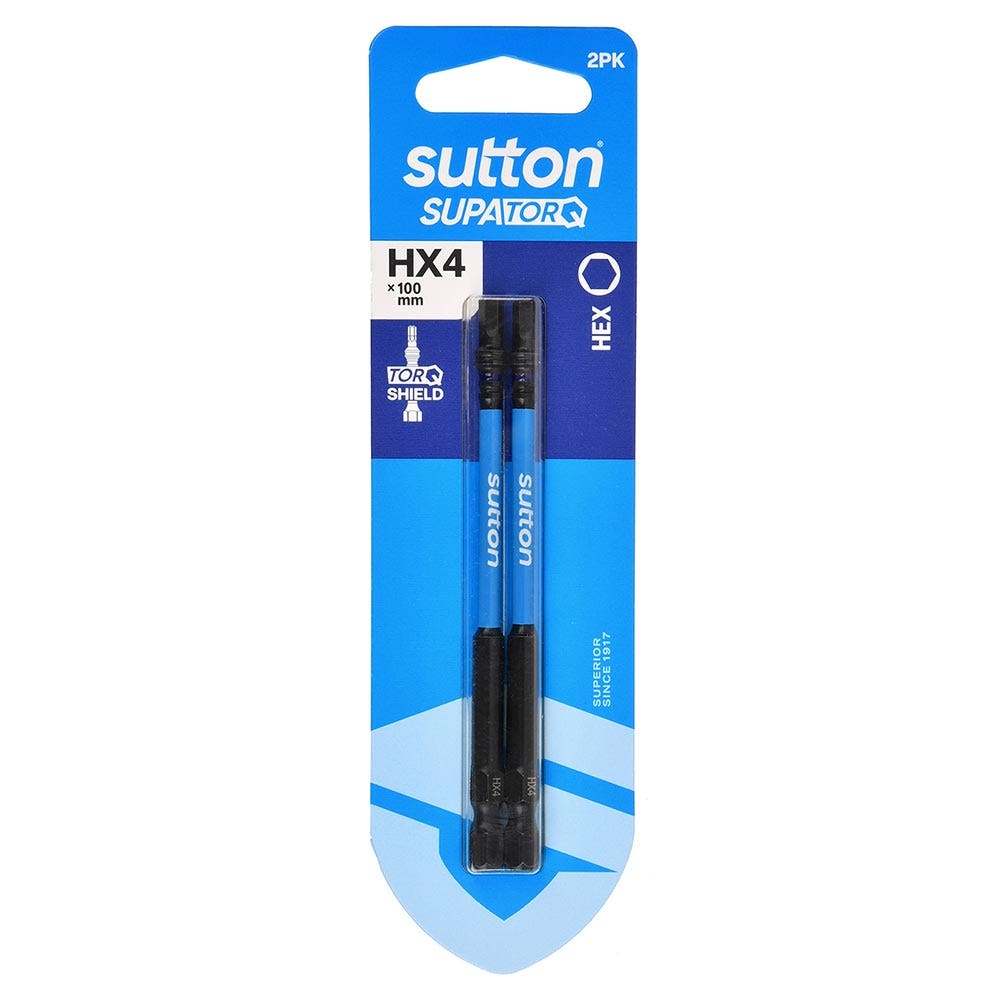 SUTTON HX4 X 100MM SUPATORQ HEX SCREWDRIVER BIT - 2 PIECE S206H02E04