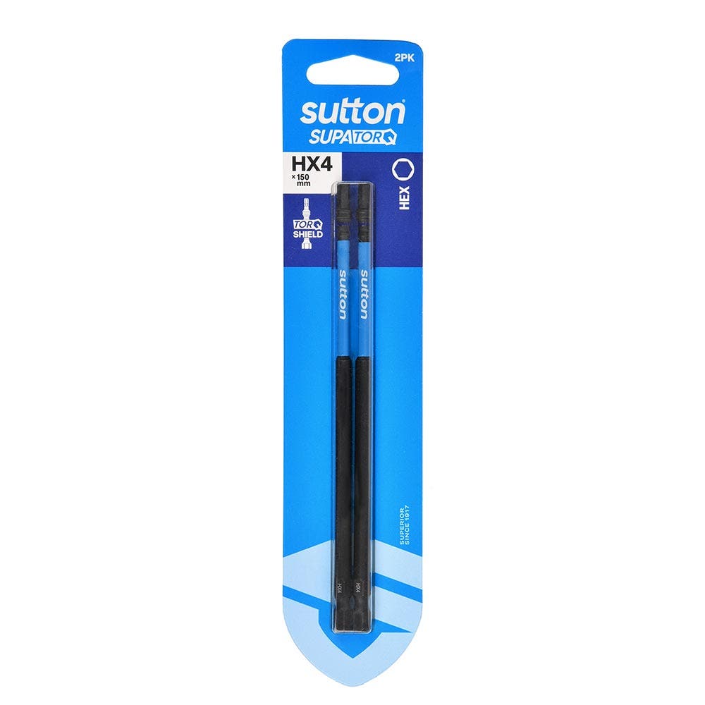 SUTTON HX4 X 150MM SUPATORQ HEX SCREWDRIVER BIT - 2 PIECE S206H02G04