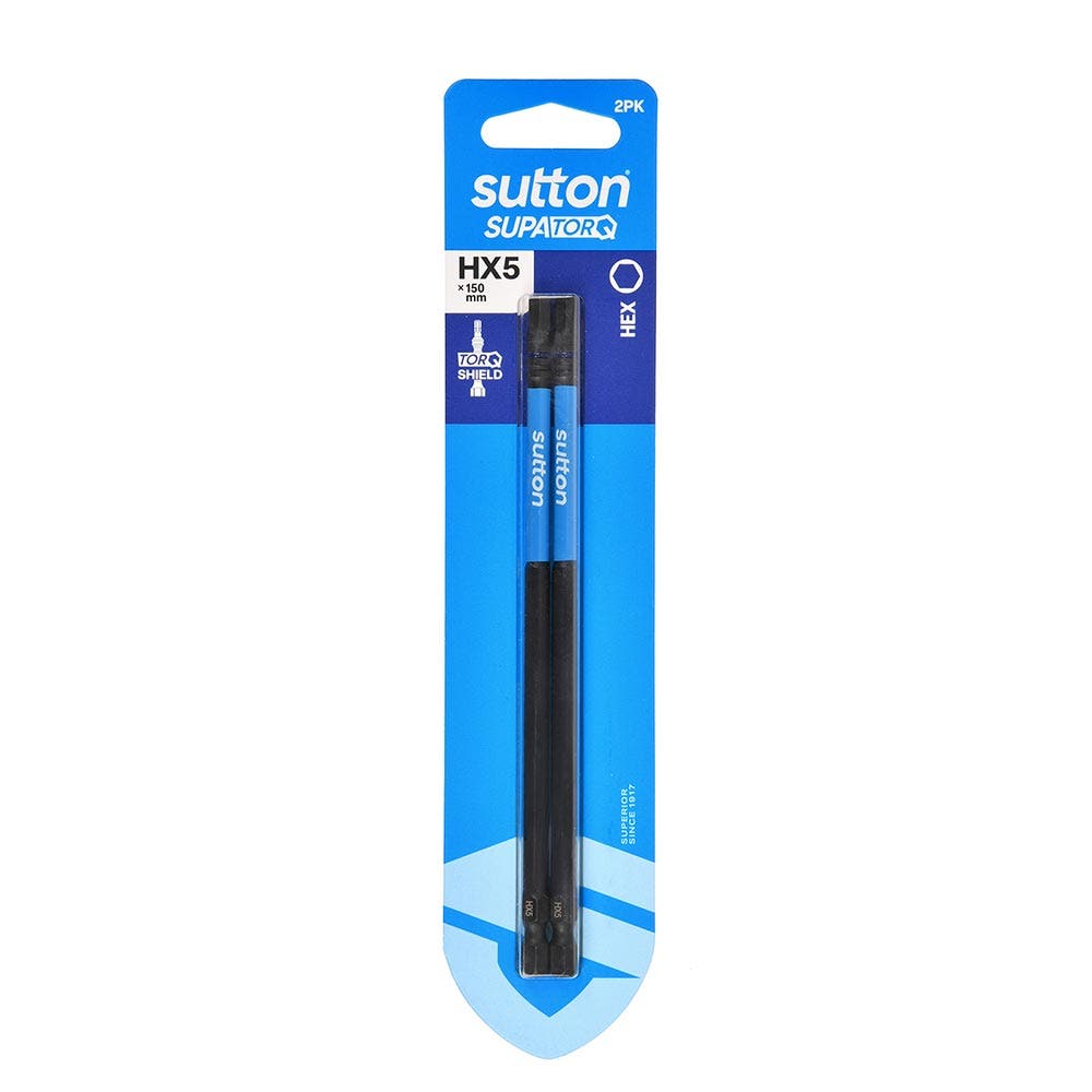 SUTTON HX5 X1 50MM SUPATORQ HEX SCREWDRIVER BIT - 2 PIECE S206H02G05