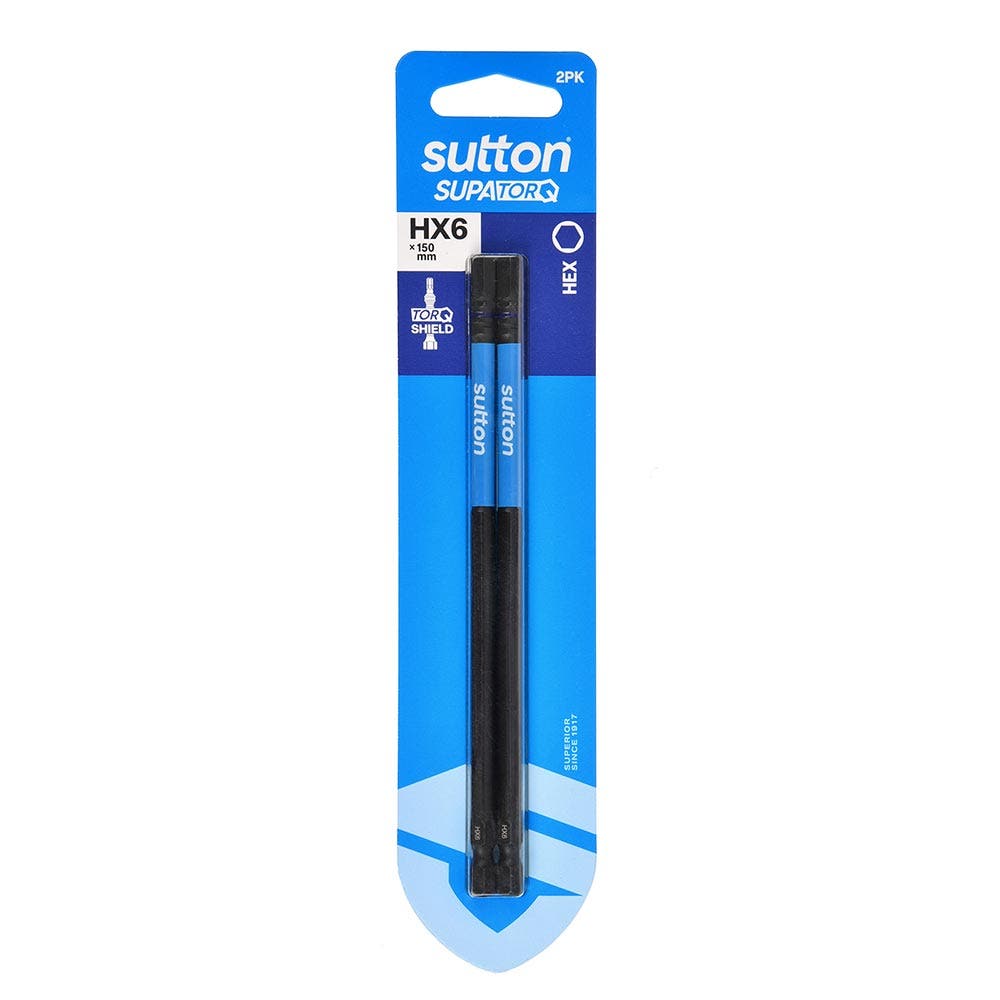 SUTTON HX6 X 150MM SUPATORQ HEX SCREWDRIVER BIT - 2 PIECE S206H02G06