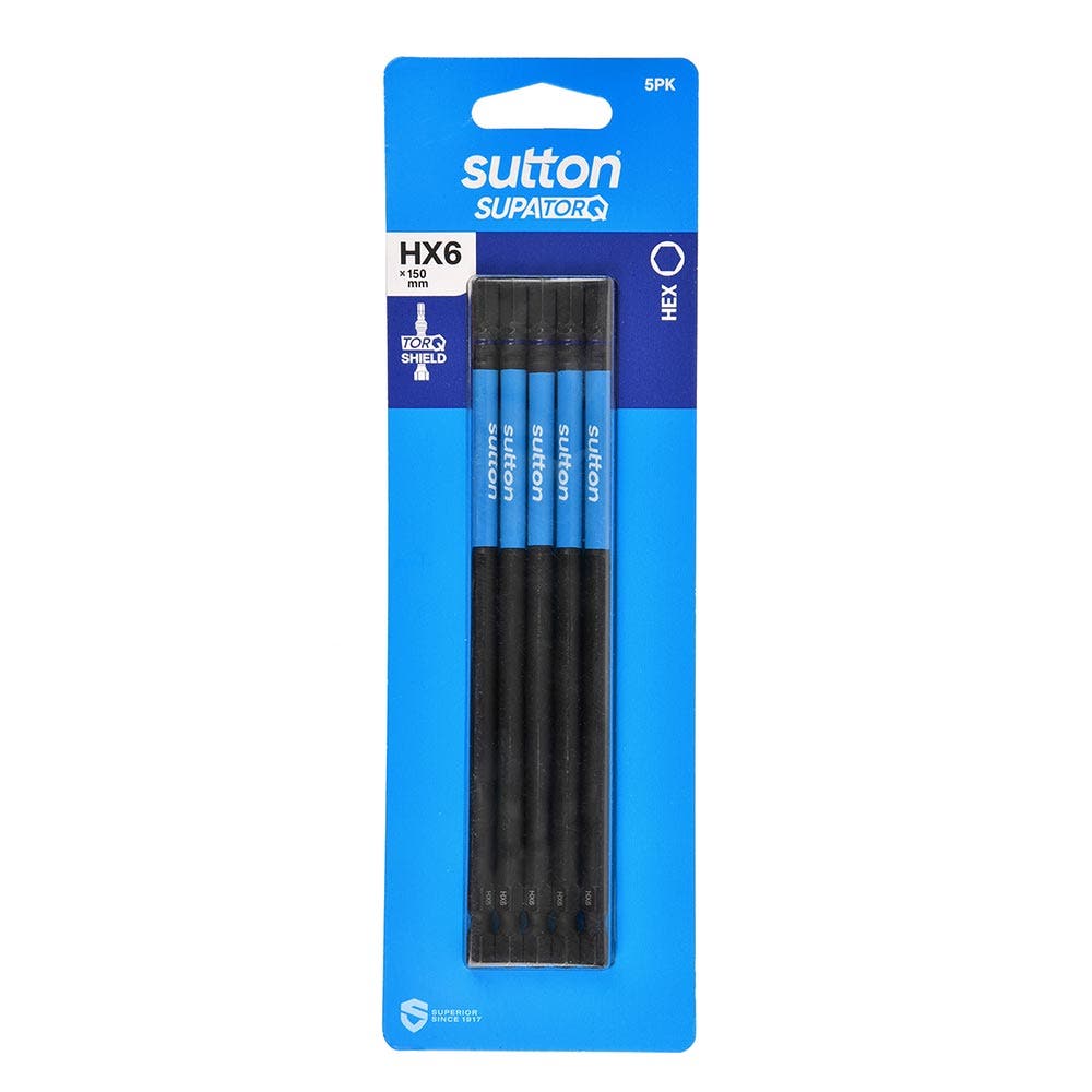 SUTTON HX6 X 150MM SUPATORQ HEX SCREWDRIVER BIT - 5 PIECE S206H05G06