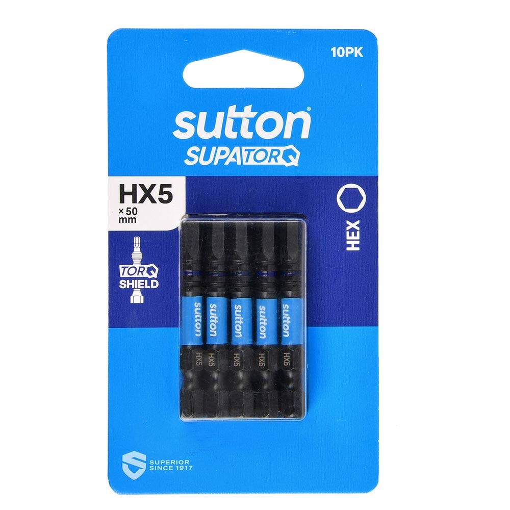 SUTTON HX5 X 50MM SUPATORQ HEX SCREWDRIVER BIT - 10 PIECE S206H10B05