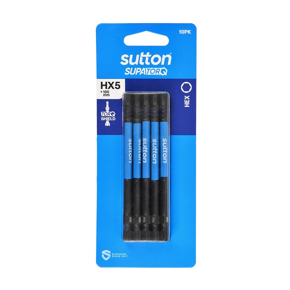 SUTTON HX5 X 100MM SUPATORQ HEX SCREWDRIVER BIT - 10 PIECE S206H10E05