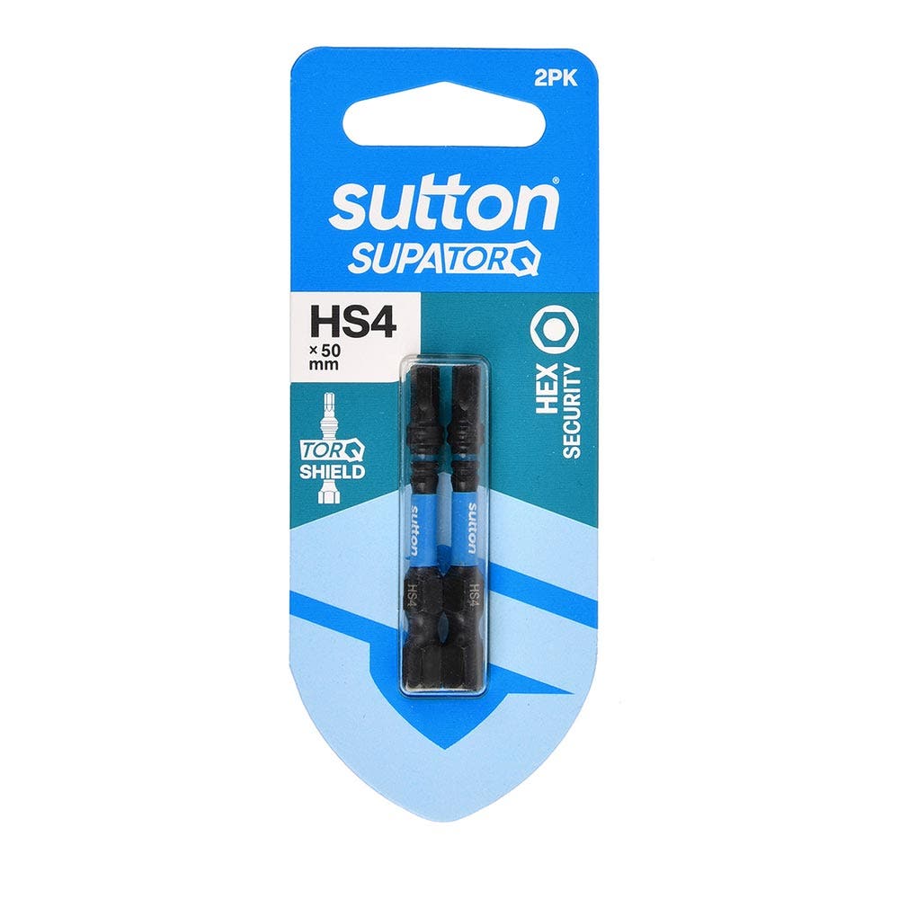 SUTTON HEX-S4 X 50MM SUPATORQ HEX SCREWDRIVER BIT - 2 PIECE S208H02B04