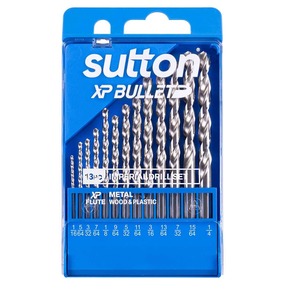 SUTTON 1/16-1/4IN HSS BRIGHT XTREME PRECISION XP BULLET DRILL JOBBER SET - 13 PIECE D220S13