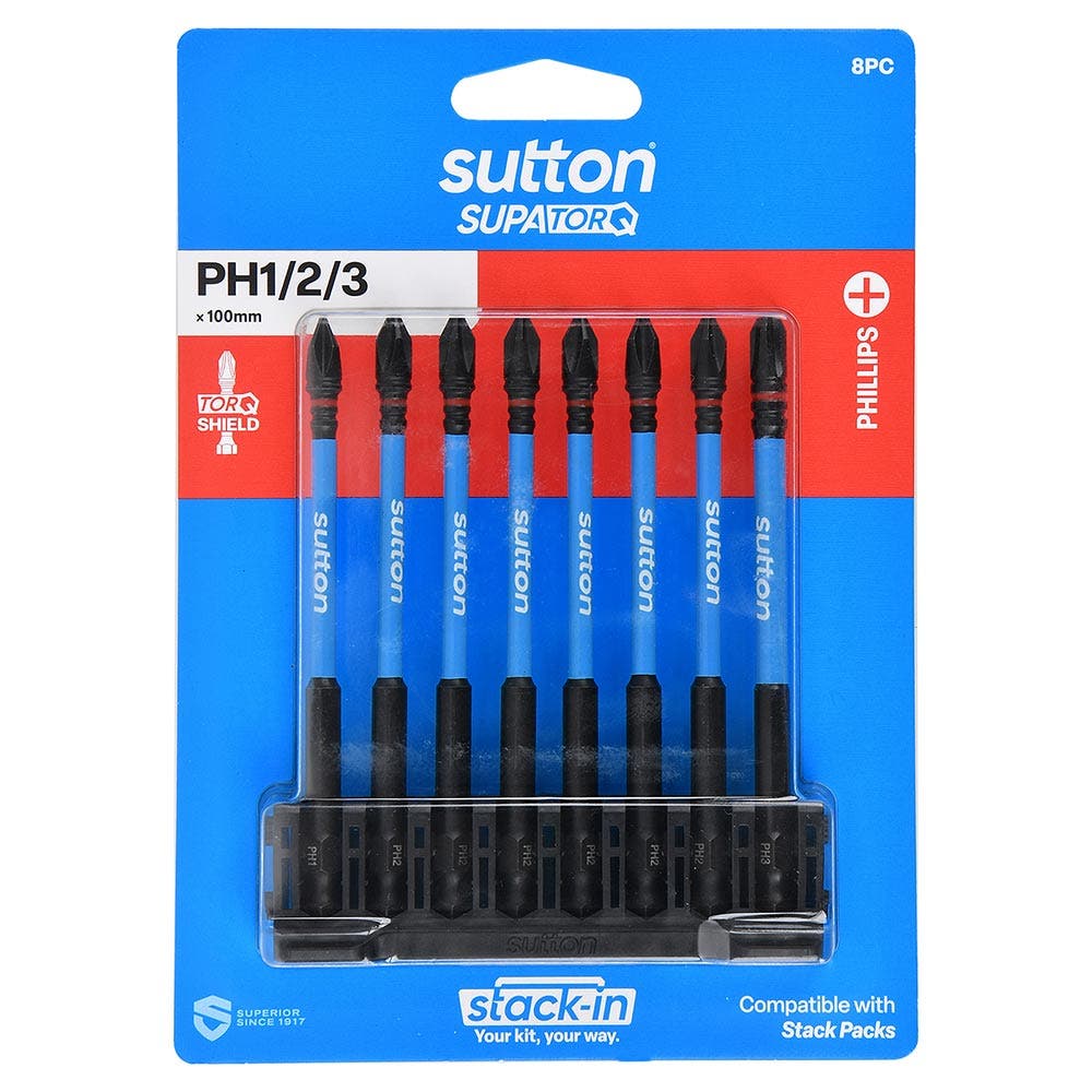 SUTTON STACK- IN PH2 X 100MM SCREWDRIVER BIT SET - 8 PIECE S200S08E