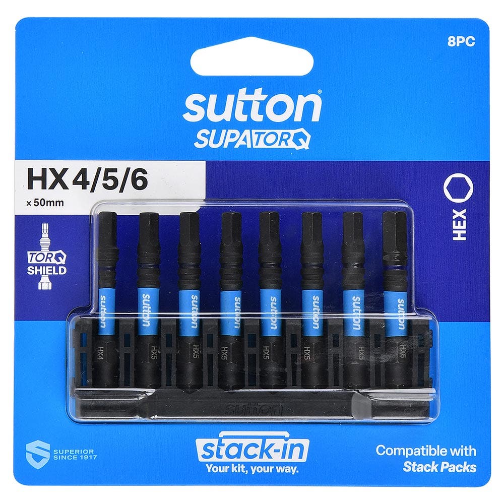SUTTON Stack- In HEX3-HEX6 x 50mm Screwdriver Bit Set - 8 Piece S206S08B