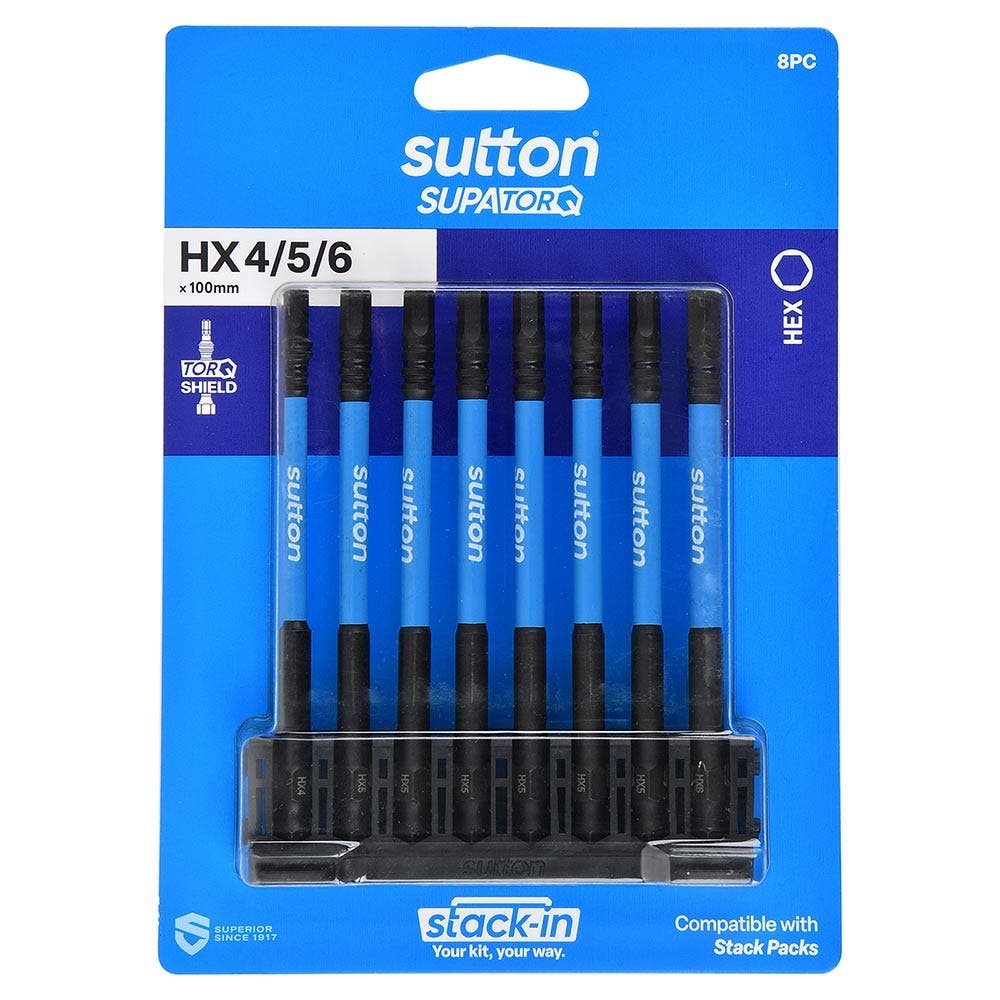 SUTTON Stack- In HEX3-HEX6 x 100mm Screwdriver Bit Set - 8 Piece S206S08E