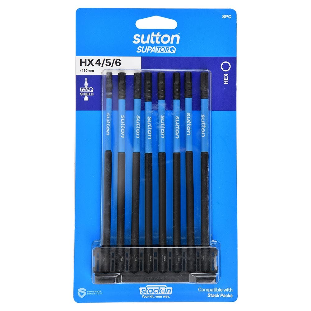 SUTTON Stack- In HEX3-HEX6 x 150mm Screwdriver Bit Set - 8 Piece S206S08G