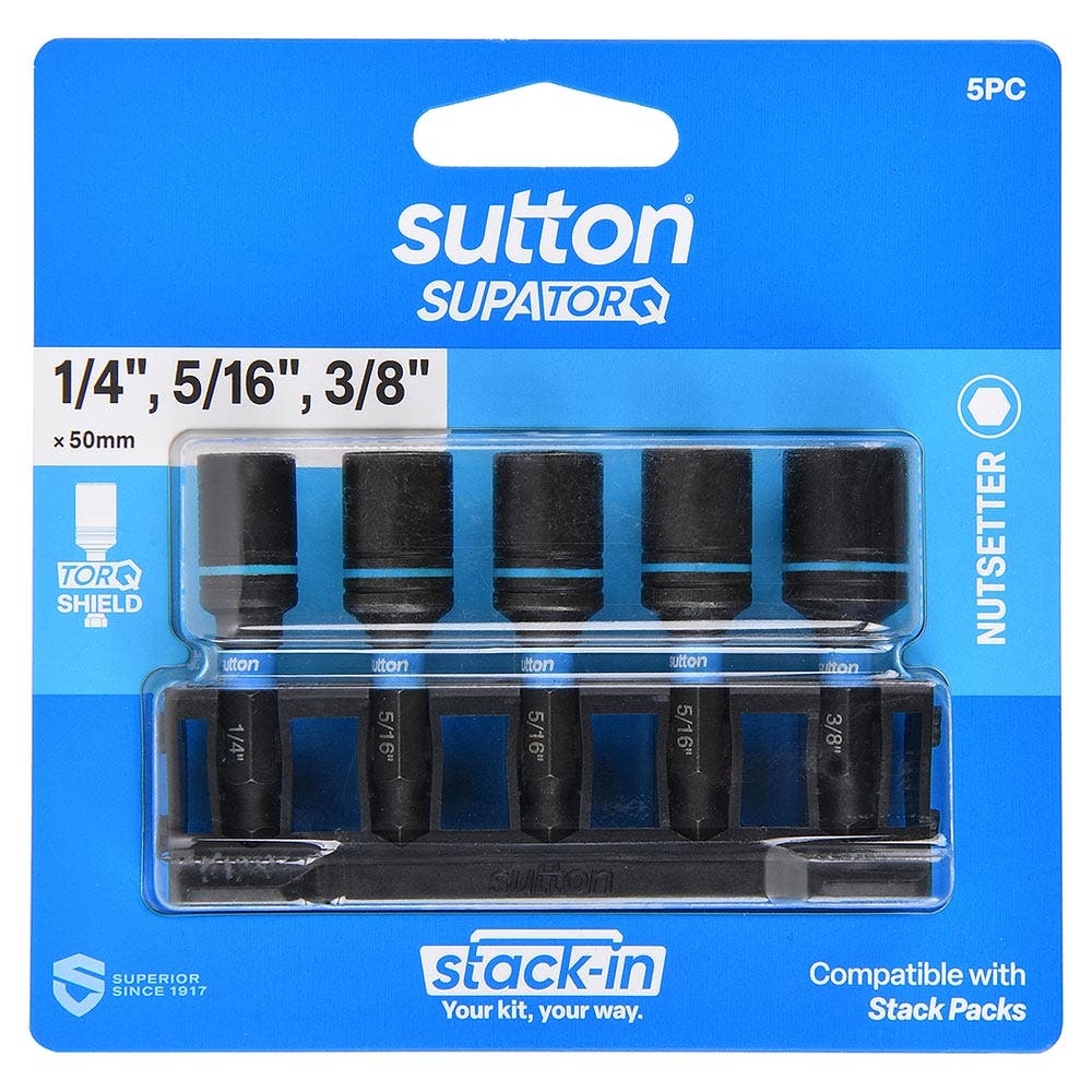 SUTTON 1/4''-5/16"-3/8" X 50MM POWER NUTSETTER BIT SET MAGNETIC - 5 PIECE S230S05B