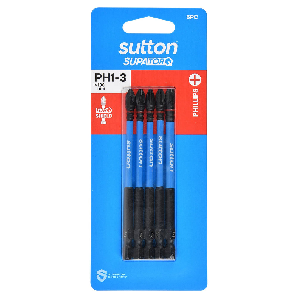 SUTTON SUPATORQ PH1-3X100MM PHILLIPS SCREWDRIVER BIT - 5 PIECE S200S05E03