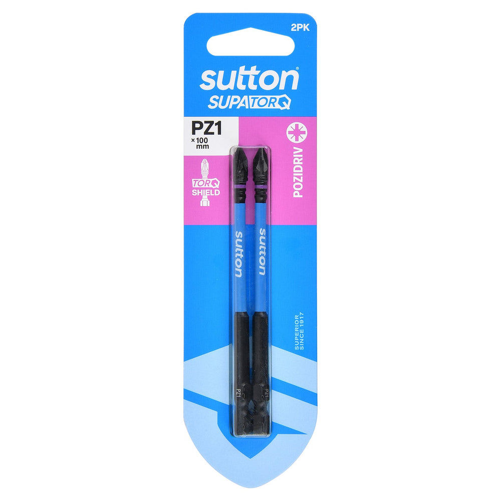 SUTTON SUPATORQ PZ1X100MM POZIDRIVE SCREWDRIVER BIT - 2 PIECE S202H02E01